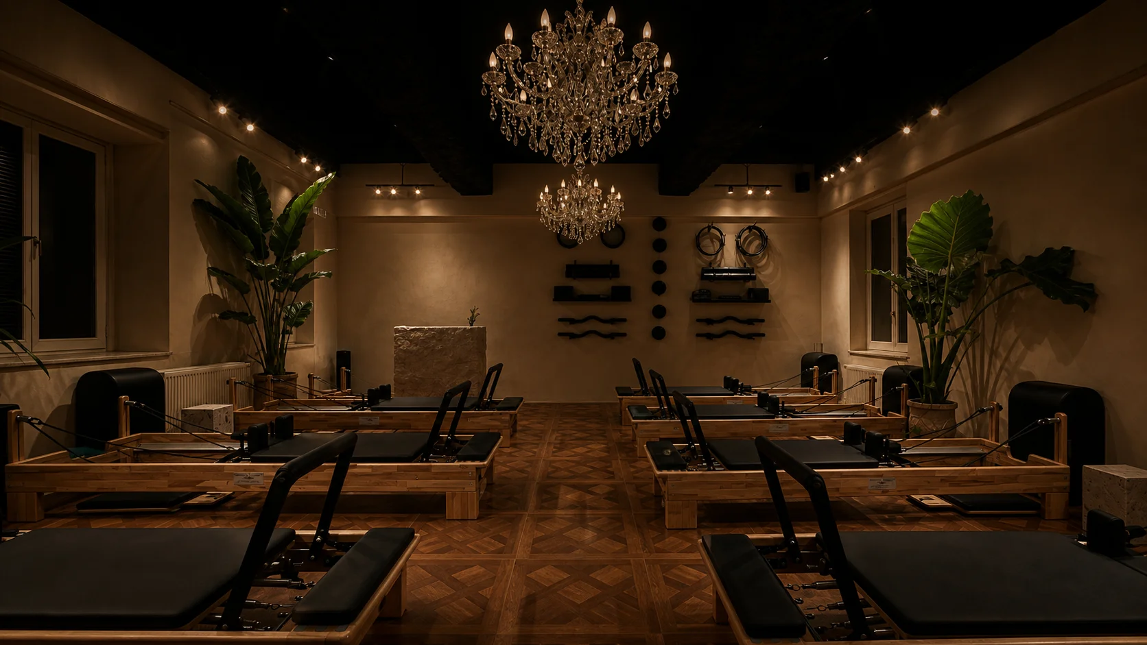 Studio Derya Tuna Reformer et ses machines sous les lustres